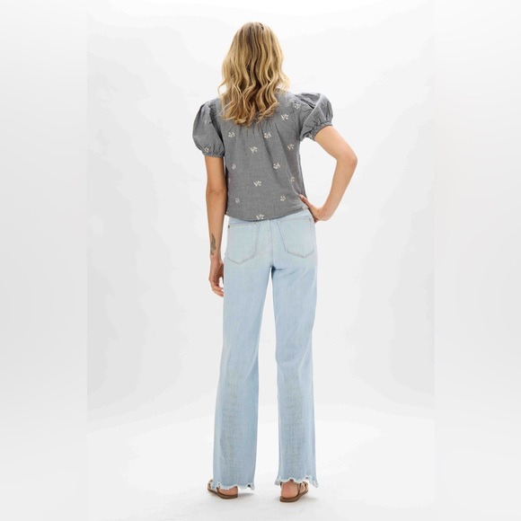 New judy blue high waist destroy hem straight leg jeans light wash JB82445REG LT - Picture 5 of 16